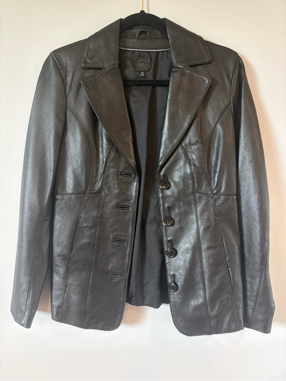 Classic Black Genuine Leather Women's Blazer Jacket